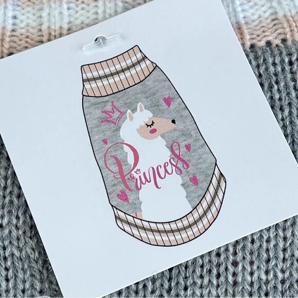 NEW Dog Princess Llama Grey & Pink Knit Sweater. Size Medium. - Picture 2 of 4